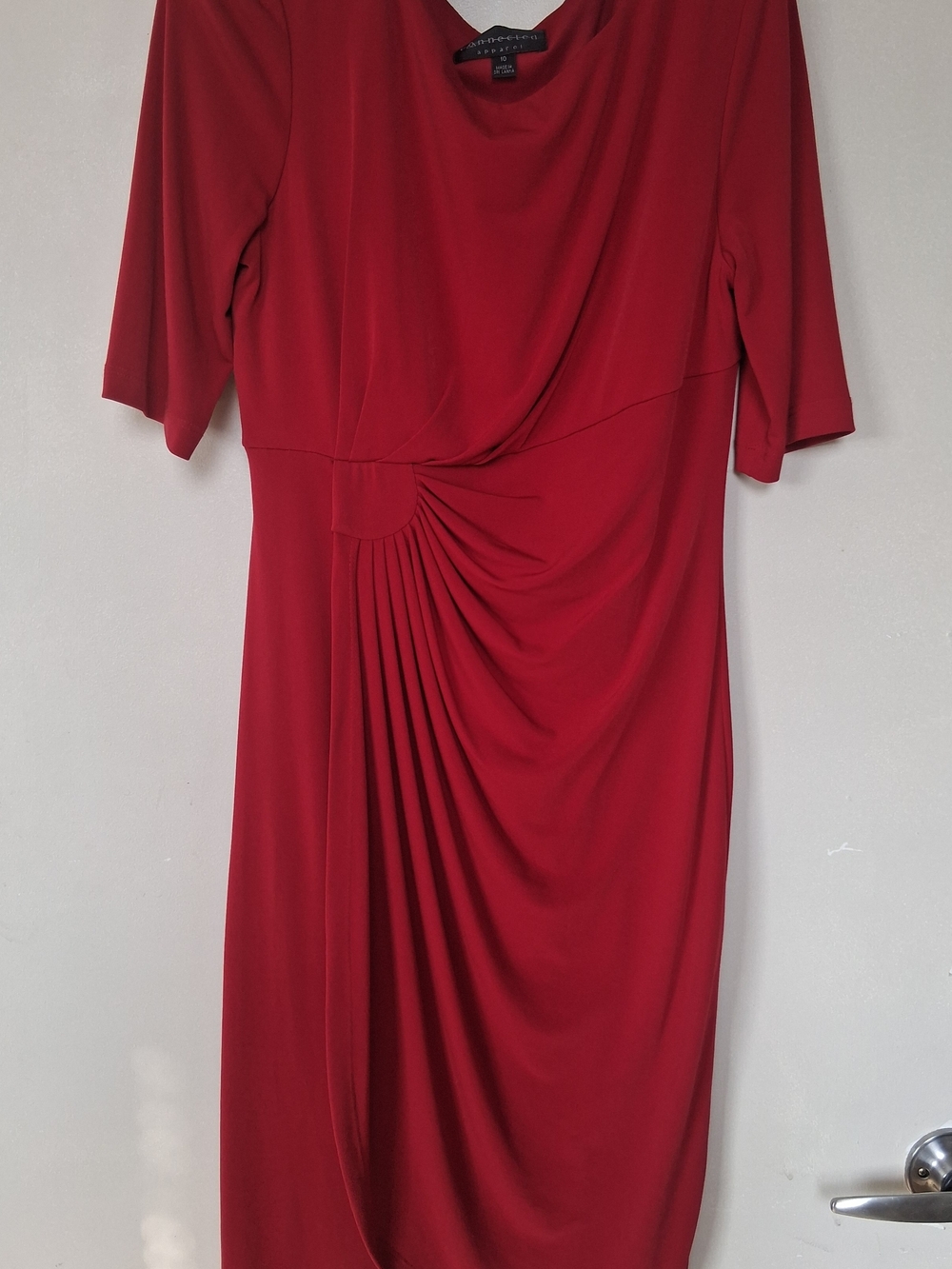 Red Draped Sheath Dress